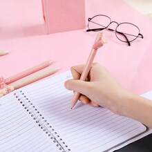 2 Styles Random Cute Girl Press Ballpoint Pen, Ins Aesthetic Student Teenager Black 0.5mm Neutral Ink Gel Pen, 0.5mm Black Ink Plastic Press Style Pink Cream Color Lovely Girl Pen - Multicolor - View 2