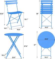 Conjunto Bistro plegable de 3 piezas, Conjunto de muebles de patio al aire libre plegable, 2 sillas y 1 mesa, Mesa Bistro al aire  y sillas para patio, jardín y balcón - Azul - Ver 2