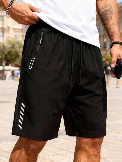 男士休闲短裤，夏季款式，带拉链口袋，适合户外旅行、健身、通勤及各种场合。