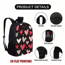 One Piece/Single Piece/Single - Valentine's Day Heart-Shaped Backpack, Suitable For Travel And Daily Use - Lightweight School Bag With Adjustable Shoulder Straps And Zipper Closure, Cute Heart-Shaped Print, Suitable For Teenagers - Mix - View 4