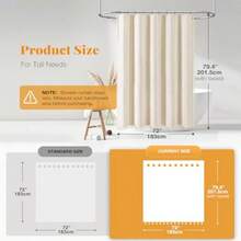 Boho Farmhouse Shower Curtain Linen Rustic Weighted Striped Cloth Shower Curtain Set With Tassel Water Repellent Bohemian Vintage Country Fabric Shower Curtain For Bathroom Cream/Beige 72x72 - A - 奶油色+72吋寬 x 78吋長(1 件裝) - 查看 3