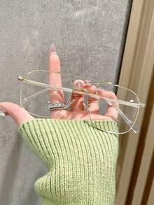 1副男女通用金属双梁商务休闲平光眼镜，韩日简约风格眼镜 - 無色 - 查看 14