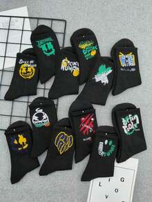 1/5/10 Pairs Random Graffiti Letter Fabric Cartoon Skateboard Street Style Basketball Socks, Crew Length High Waist Sports Socks, Unisex, All Season - White - View 5