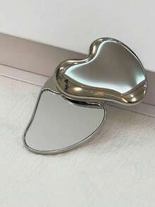 Handheld Heart Shaped Makeup Mirror | Cute Valentine's Day Gift For Her Girlfriend Wife | Portable Double-Sided Mini Compact Mirror | Foldable Non-Fragile Simple Cosmetic Repair Mirror For Travel Purse School Office Home Makeup Vanity | Love Shape Romantic Mirror For Teens Women Girls, Birthday Gift, Anniversary Present, Bridal Shower, Selfie Photo Prop, Prom Night - Bạc - Xem 2