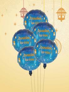 5 pezzi Palloncini a forma di stella e luna da 18 pollici per lampade ad olio, palloncini rotondi in lamina per Ramadan Karrem, palloncini ad elio per Eid Mubarak, decorazioni per il Ramadan - Multicolore - Visualizzare 4