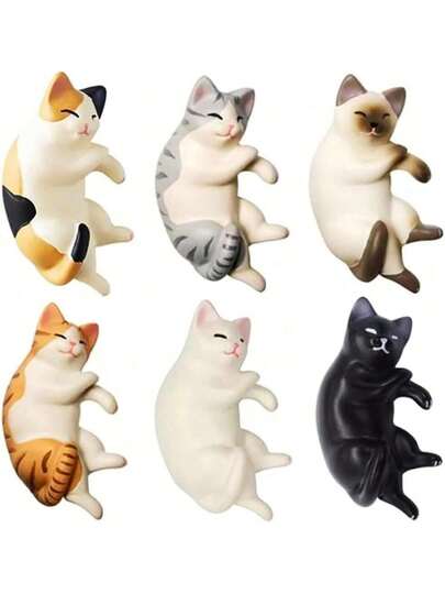 EstiloImanes de refrigerador para gatos, 6 imanes de nevera para gatos mentirosos lindos, mini imán decorativo Kawaii para el hogar y la cocina con imanes magnéticos fuertes, divertidos y novedosos para elVersión mejorada