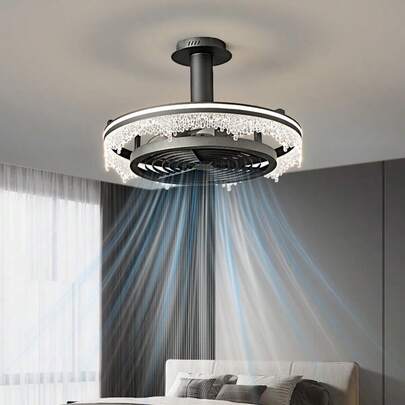 Smart Ceiling Fan Light 19.7'' Remote Control - 6-Speed & Dimmable LED 3000-6000K - 3 Height Adjustable With Safety Grid - Easy Clean Design For Bedroom & Living Room (Gold/Black)