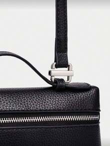 New Versatile Women's Bag, Lunch Box Bag, Handbag, Shoulder And Crossbody Bag, Simple And Fashionable Solid Black Crocodile Pattern Fabric Box-Shaped Bag With Smooth Hardware Zipper Closure, Top Single Handle, Adjustable Long Shoulder Strap Design For Single Shoulder, Crossbody Or Handheld Use, Interior Can Hold Lipstick, Keys, Cosmetics And Other Daily Items, Suitable For Women For Commuting, Going Out Shopping, Dating, And Everyday Occasions - Black - View 5