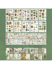 SIMNO 一套50张大尺寸复古美学剪贴簿纸，包含30张贴纸和20张装饰纸，个性化剪贴簿计划创意学习用品（21厘米*14厘米） - 綠色 - 查看 9