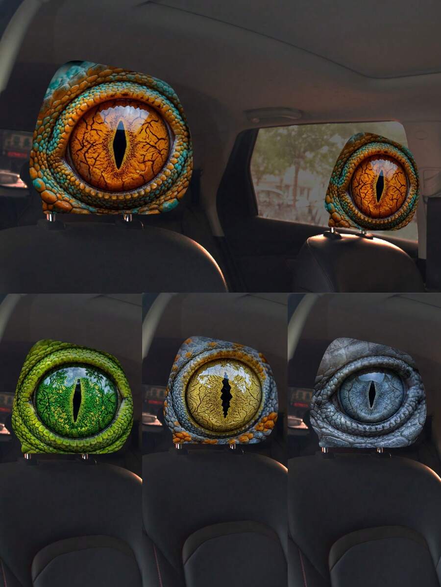 Funda para reposacabezas de coche con diseño de ojo de lagarto, diseño de ojo grande - Adecuado para conducción diaria y viajes, todo el año, lavable y fácil de instalar, decoración de coche, accesorio llamativo, esencial de viaje, funda decorativa de tela suave, decoración de coche, accesorio de vehículo, viajero frecuente, conductor de moda, Día de la Mujer, esenciales de viaje, recuerdos de boda, Y2k, dormitorio, accesorios de coche para mujeres, decoración de cocina, playa, verano, vacaciones, artículos esenciales de viaje, blusas para salir, artículos del hogar - Multicolor - Ver 1