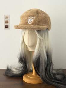 1pc Plush "E" Letter Embroidered Baseball Cap, Warm Fleece Flat Top Hat, Unisex Autumn/Winter - The Plush Flat Top Of the Letter "e" - View 11