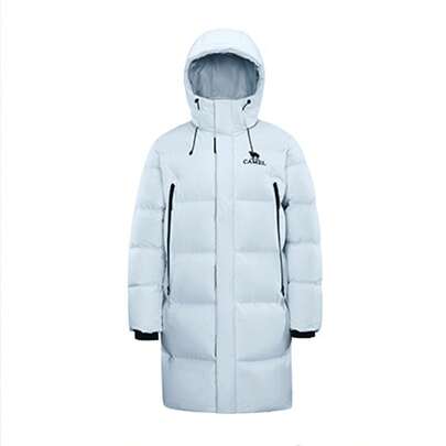 CAMEL CROWN Chaqueta larga de plumas para hombre, diseño grueso, adecuada para otoño/invierno, cálida, con capucha, rellena de plumas, extremadamente esponjosa, a prueba de viento, impermeable, resistente a las manchas