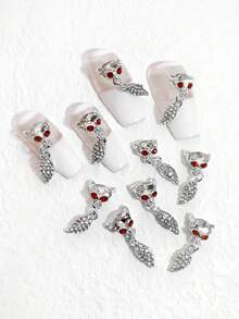 10pcs Fully Rhinestone Fox Design Alloy Nail Art Jewelry 3D Metal Crystal Glass Cute Fox Tassel Nail Decor DIY Accessories Suitable For Girls And Women Nails Nail Supplies - Multicolor - View 3