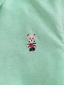 Boys' Collegiate Style Bear Embroidery Collar Long Sleeve Thin Shirt, Autumn - Mint Green - View 4