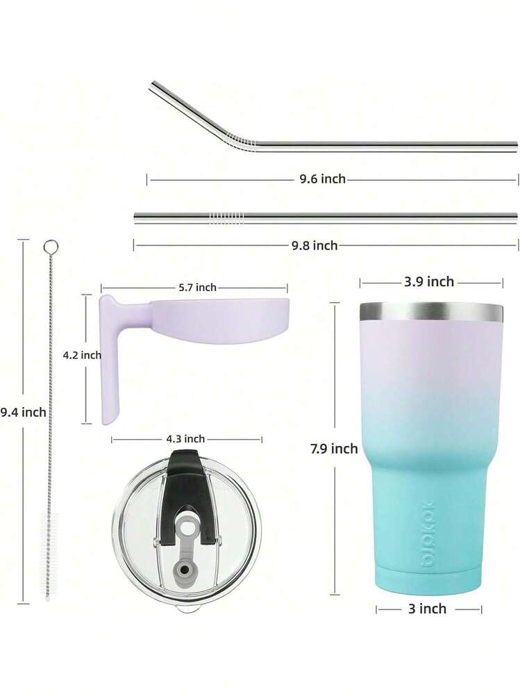 Vaso de  con asa de acero inoxidable con tapa y popote para mujer, color verde lavanda - Verde militar - Añade 10