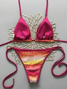 Women's 2 Pieces Bikini Set, Sexy Spaghetti Strap, Unique Fabric Material Vacation - Hot Pink - View 3