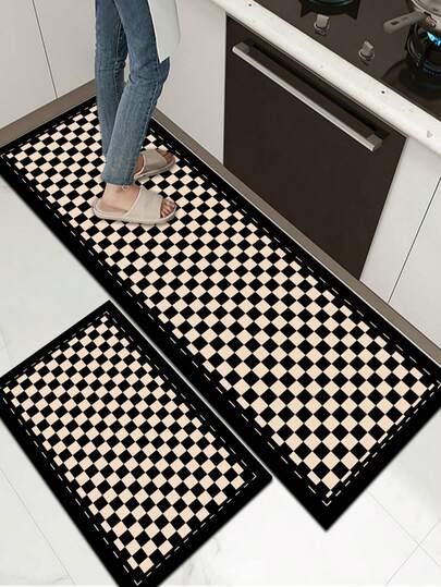1 Peça Tapete de Cozinha de Borracha Macia, Tapete de Cozinha Espessura de 3,5mm, Estilo Fashionista Abstrato Xadrez Preto e Branco Absorvente de Água, Pode Ser Cortado para Caber no Tamanho da Cozinha, Material da Superfície em Tecido, Camada Intermediária de Esponja, Camada Inferior de Borracha, Adequado para Tapetes de Cozinha, Decoração de Cozinha, Decoração de Casamento, Decoração Doméstica, Tapete de Banheiro, Tapete de Entrada, Tapete de Lavanderia, Tapete de Corredor, Tapete de Sala de Estar, Etc.