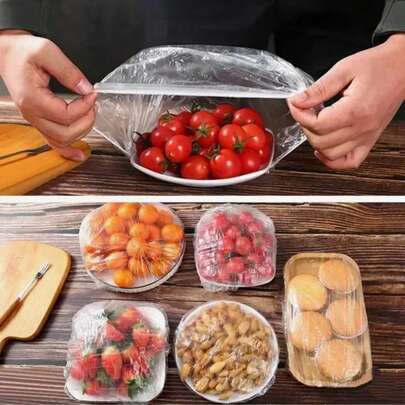 100/200pcs Disposable Plastic Wrap Covers - Elastic Protective Film Lids For Bowls, Plates, Cups, Containers, Suitable For Kitchen And Dining, Extra Large & Thick, High Tenacity, Easy To Stretch, Universal Fit