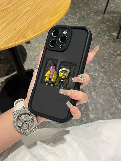 SPONGEBOB 1个时尚创意黑色夜空海绵宝宝星形彩绘图案防震手机壳，适用于三星/苹果17/16/15/14/13/12/11 Pro Max/12 Pro/14 Plus及其他型号