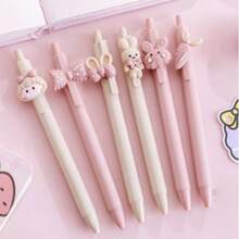 1 pièce Stylo gel rétractable rose, encre noire 0,5 mm, corps en plastique de couleur crème mignon, imperméable, séchage rapide, anti-taches, écriture fluide, préhension confortable, convient pour l'art, l'écriture, la rentrée scolaire, le bureau, la classe, l'usage domestique, l'hiver, la Fête nationale saoudienne, l'anniversaire, les fêtes, le Nouvel An, la Saint-Valentin, les cadeaux pour petit(e) ami(e), adultes - Multicolore - Voir 1