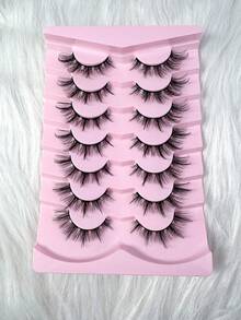 7 Pairs Cat Eye False Eyelashes, Natural Fluffy Faux Mink Lashes, Full Strip Fake Eyelashes, Suitable For Daily Wear - Black - View 3