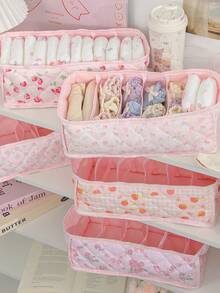 Cute Strawberry Underwear Socks Storage Basket Quilted Floral Storage Basket Folding Underwear And Socks Storage Basket With Partition Design - Multicolor - View 7