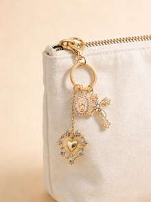 Christian Amulet Keychain,Elegant Golden Cross Keyring With Heart & Faux Pearl Designcolorful Virgin Mary Decoration Pendant, Sparkling Diamond Amulet - Cross Keychain, Bag Amulet, Cross Pendant, Decorative Wallet Backpack Accessories, Headphone Bag Accessories, Luggage And Car Ring Buckle Decoration Keychain, Suitable As Holiday Gift, Valentine'S Day Gift - Multicolor - View 10