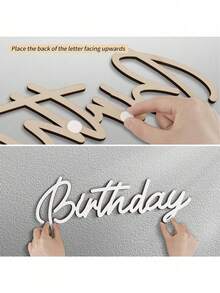 1 pieza Letrero de madera "Feliz Cumpleaños", letras de madera huecas blancas "Feliz Cumpleaños", decoración de fiesta de cumpleaños estilo vintage rústico, utilería para fotografía (Blanco) - Blanco - Ver 3