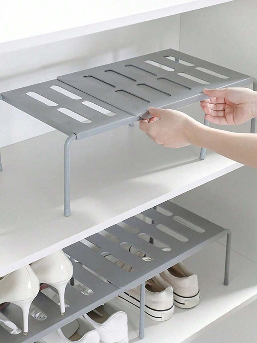 1pc Foldable Expandable Shoe Organizer Rack - Grey - View 1