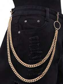 1pc Fashion Double-Layer Metal Pants Chain, Versatile Minimalist Jeans Accessory Suitable For Teenagers, Casual Outdoor Sports Or Vacation, Graduation Gift, Birthday Party Outfit, Or Daily Wear DUGT - 彩色 - 查看 11