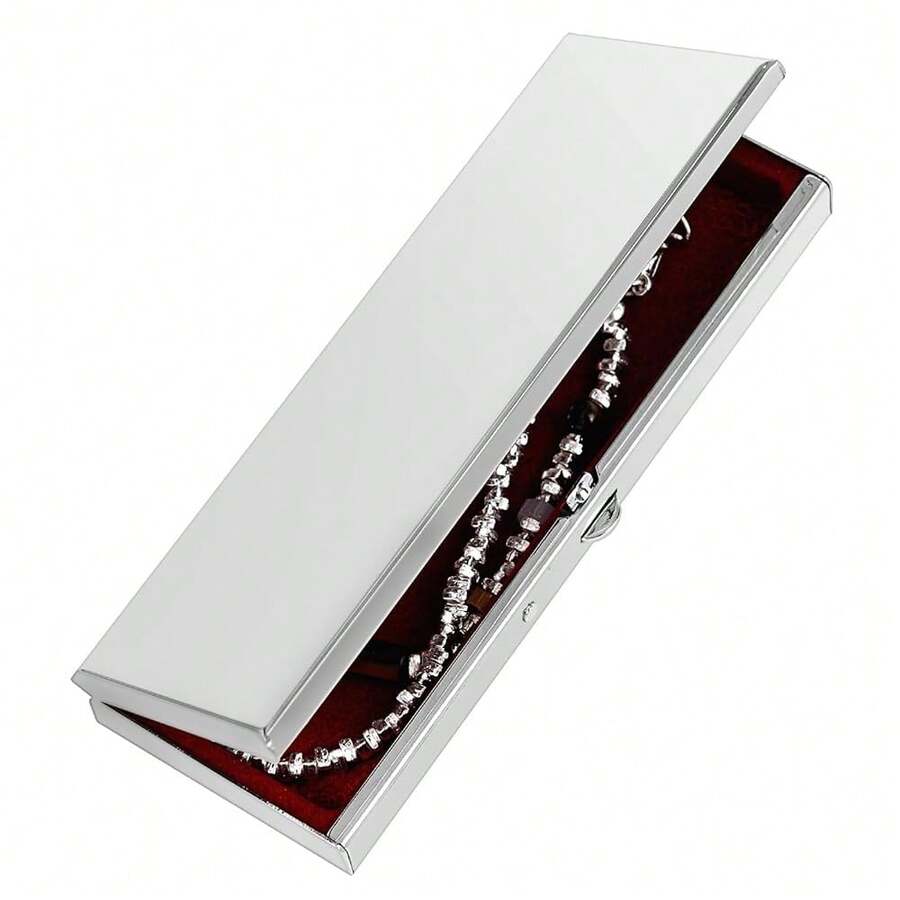 Rectangular Metal Jewelry Box With  Fabric And Mirror Inside (Silvery) - bạc - Xem 1