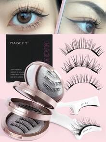 MAGEFY 3对自然妆效假睫毛，可重复使用，带磁性贴片，无需胶水，易于佩戴和卸除，打造自然妆感。3D自然蓬松漫画风格假睫毛，柔软纤长卷翘，自然显眼，适合女性旅行、派对、上学、日常工作等场合使用。 - 黑色 - 查看 11