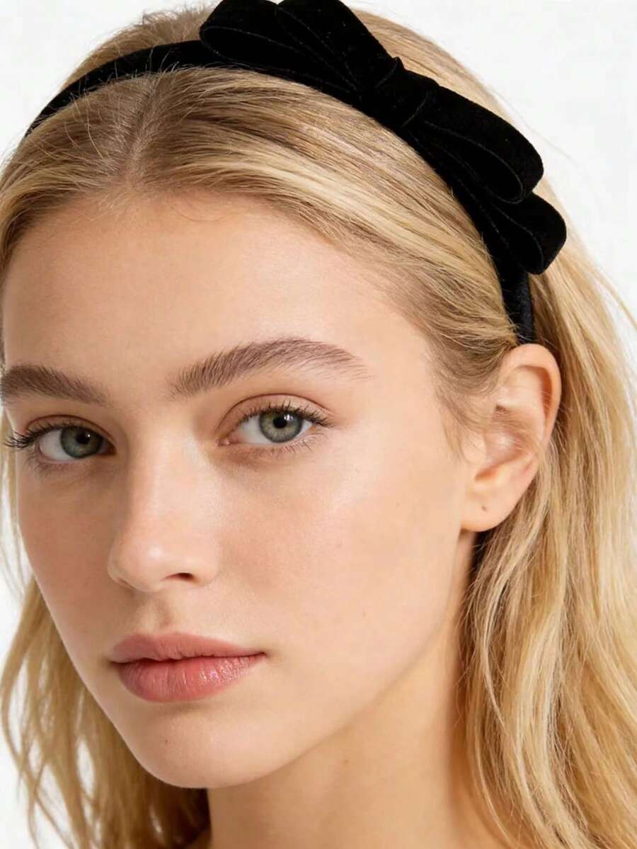 1件装女士优雅蝴蝶结双面绒发带，高品质发饰，适合上学、正式场合、派对、约会等场合，发箍，发圈，头饰，发带，家居美发饰品 - 黑色雙面絲絨 - 查看 1