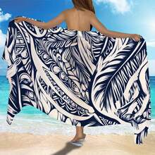1pc Bohemian Beach Sarong & Towel - Quick-Dry Microfiber Wrap With Tropical Palm Leaf Print, Lightweight & Breathable For Poolside, Resort, Perfect Birthday Christmas Mother's Day Gift For Men, Women, Family And Friends Size 70x140cm/27.56x55.12 In - 白色 - 查看 2