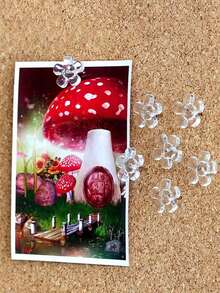 100pcs Transparent Plastic Plum Blossom Shaped Pushpins, Steel Tip, Suitable For Bulletin Board, Office, Home, Photos, Calendar, Map Display, Back To School Supplies, School Supplies, Office Supplies - Multicolor - View 7