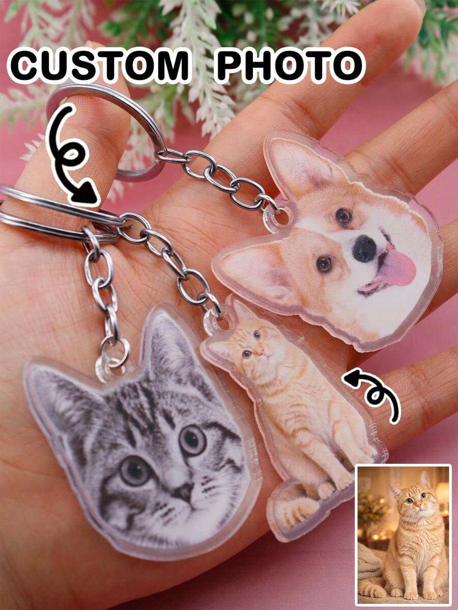 Personalisierter Haustier-Schlüsselanhänger Foto-Geschenk, angesagter Haustier-Schlüsselanhänger und süße Schlüsselanhänger für den täglichen Gebrauch, individueller Haustier-Foto-Erinnerungsstück für Taschen und Schlüssel, modernes Geschenkidee für Haustierliebhaber, individuelle Foto-Option verfügbar, anpassbare Form und Foto-Auswahl - Stil A - Übersicht 1