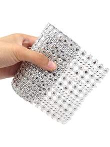 1/2yards 4.5 Inch X 1Yard Sparkling Flower Shape Diamond Mesh Wrap Roll Faux Crystal Rhinestone Mesh Ribbon For Wedding, Birthday, Arts & Crafts,Etc (Silver)