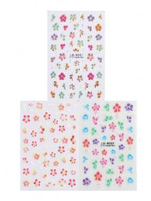 Autocollants d'art pour ongles 3D fleurs d'hibiscus, motifs de fleurs hawaïennes colorées, décoration d'art pour ongles mignonne style Y2K, décalcomanies adhésives pour la Saint-Valentin, accessoires de salon de manucure, fournitures pour ongles - Multicolore - Voir 12