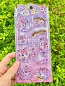 3D可爱猫咪摇摇贴纸，卡通动物闪光贴纸，适用于剪贴簿、水瓶、冰箱、手机壳、笔记本、背包、奖励、趣味DIY装饰 - 彩色 - 查看 9