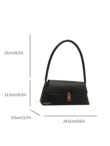 1pc Solid Color Portable Commuter Latch Fashionable Minimalist Retro Versatile Shoulder Bag Handbag, Suitable For Women's Daily Use - Black - View 6