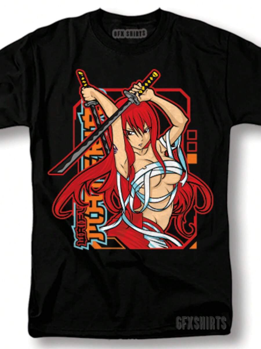 Waifu Anime Shirt Erza Scarlet Cosplay Manga Gamer Graphic T-Shirt - màu đen - Xem 1