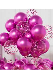 Metallic Hot Pink Balloons: 31Pack 10/12 Inch Chrome Pink Confetti Party Balloons Helium Latex Balloon Birthday Baby Shower Gender Reveal Valentine's Day Wedding Decoration - Multicolor - View 1