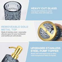5-Piece Blue Diamond-Cut Glass Bathroom Accessories Set, Includes Soap Dispenser, Soap Dish, Toothbrush Holder, Tumbler & Cotton Swab Jars, Modern Crystal Decor For Bathroom - Housewarming Gift - Màu xanh lam - Xem 7