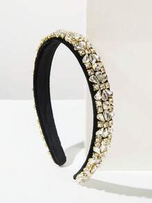 1pc Eid Mubarak Luxury Rhinestone Embellished Wide Headband, Elegant Palace Style Versatile Hair Accessory For Women ,Hair Band,Diadema ,Hair Hoop Head Accessories - White - View 2