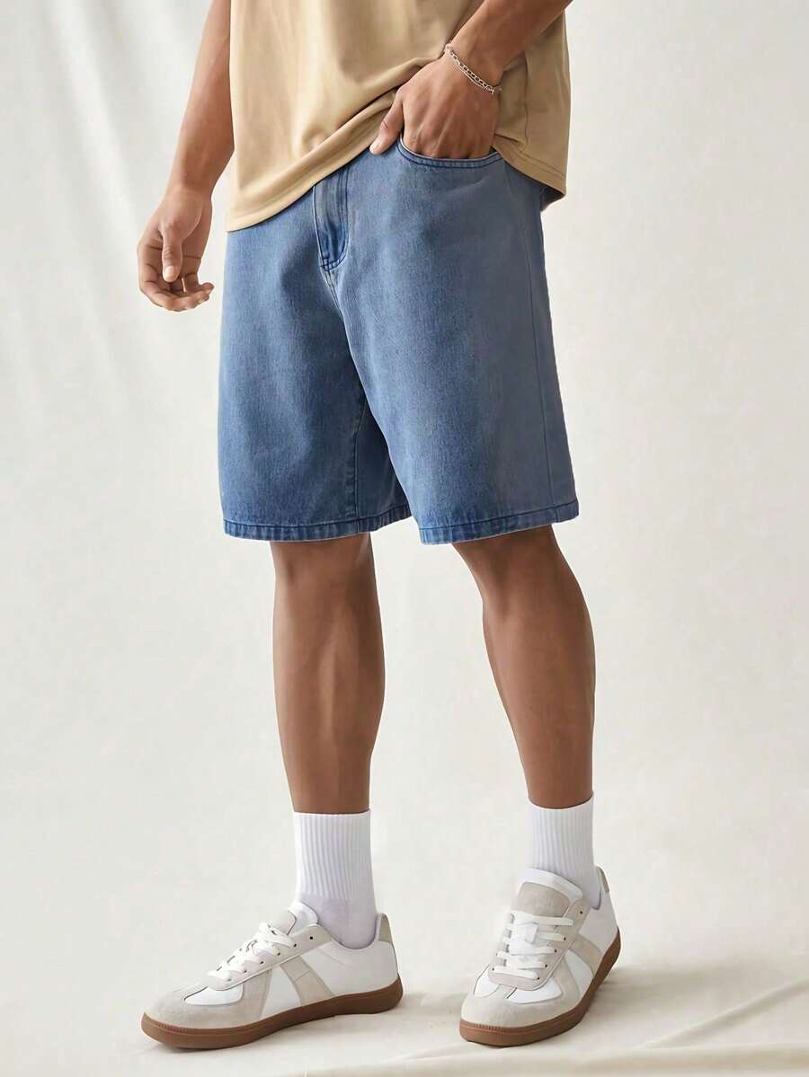 Teenage Boys' Fashionable Casual Multi-Craft Denim Shorts, Blue - Dark Wash - View 1