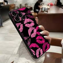 Lip Print Mobile Phone Case, Adorned With Vibrant Pink And Soft Pink Kiss Marks Design, Suitable For IPhone 16, 15, 14, 13, 12, 11 Pro Models, TPU Material, Shockproof Protection. It Is A Great Gift For Family, Friends, Children, Birthdays, Spring Festival, Holidays, Boyfriends, Girlfriends And Valentine's Day.,Suitable For IPhone17 Air - 黑色 - 查看 3