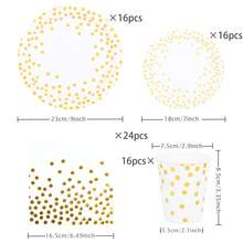 White Background Golden Polka Dot Disposable Tableware Set, Including 7/9 Inch Paper Plates, Paper Cups, Paper Napkins, Suitable For Birthday Party, Holiday Party, Gathering, Celebration, Wedding Tea Party, Graduation Ceremony Disposable Party Supplies - Multicolor - View 12