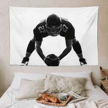 2D Flat - 1pc Horizontal Polyester Wall Tapestry |   Football Player In Ready-To-Play Stance, Lightweight & Washable, Digital Printing Craft Ideal For Bedroom, Party, Christmas, Halloween, Free Hanging Clips Included - màu đen - Xem 3