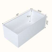 67 Inch Acrylic Freestanding Bathtub - Modern Rectangular Soaking Tub, Glossy White Finish, Chrome Linear Overflow & Drain Kit, CUPC Certified - 67英吋 - 查看 2