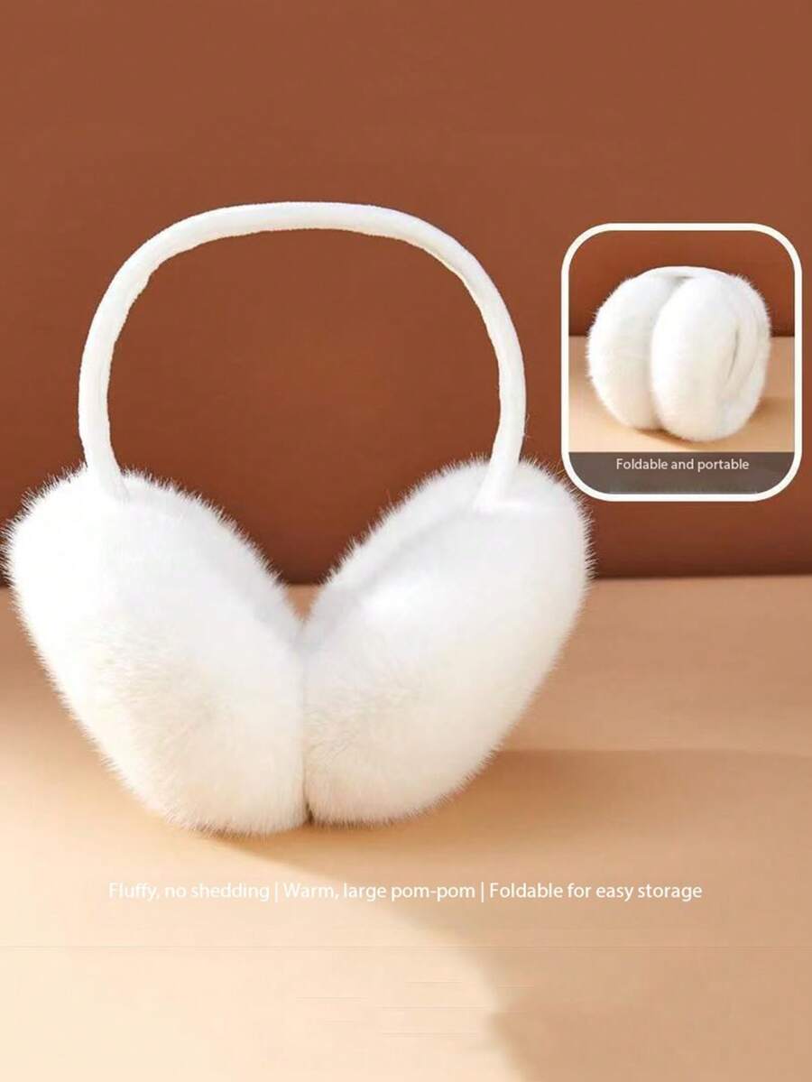 Women's Winter New Ear Muffs - White Fleece Warm Windproof Ear Covers With Warm Lining To Prevent Frostbite - Thin Rod-white - View 1